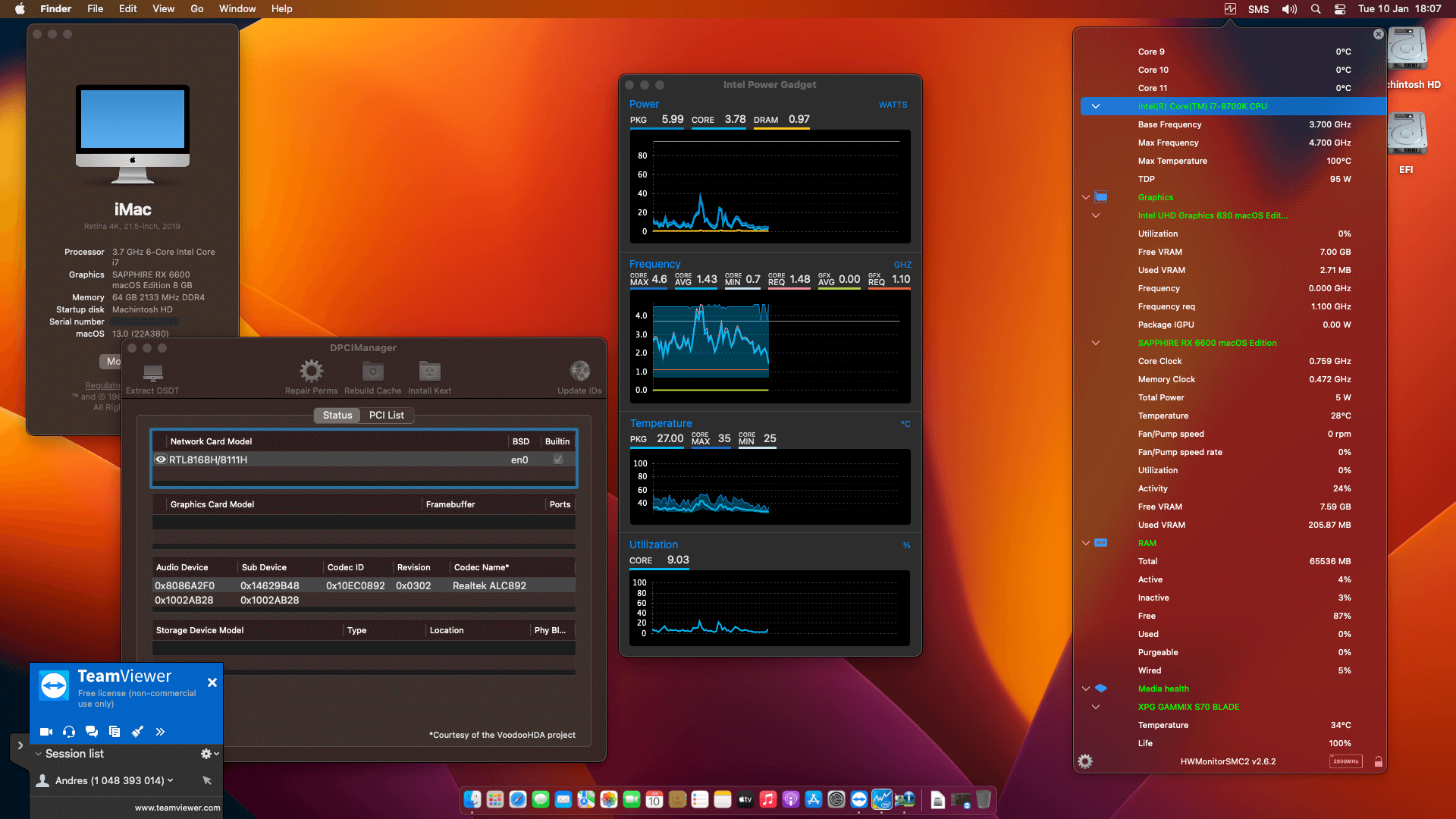 Success Hackintosh macOS Ventura 13.0 Build 22A380 in MSI Z370-A PRO + Intel Core i7 8700K + Sapphire RX 6600